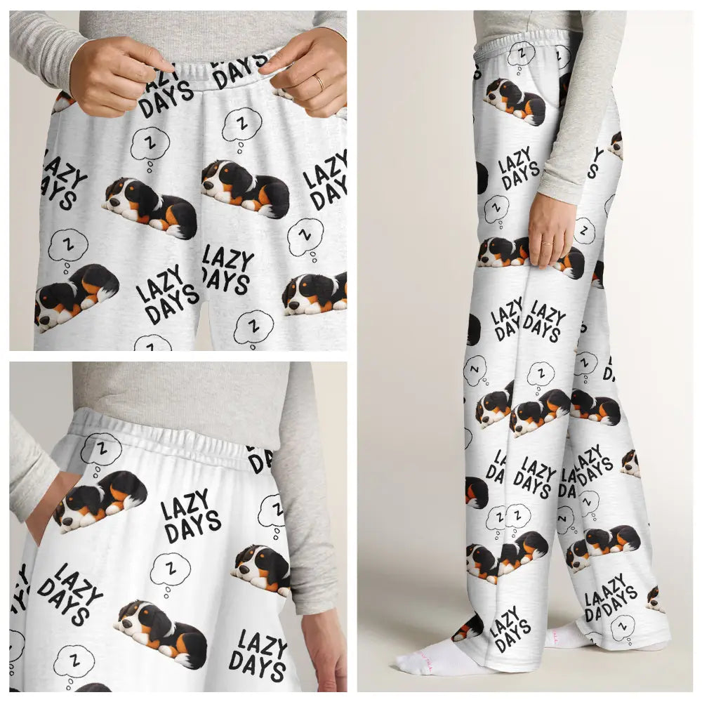 Pet Lovers,Pet Mom,Pet Dad,Dog Lovers,Dog Mom,Dog Dad,Happy,Christmas - Lazy Days 3D Effect Cute Sleeping Dog - Personalized Pajama Pants