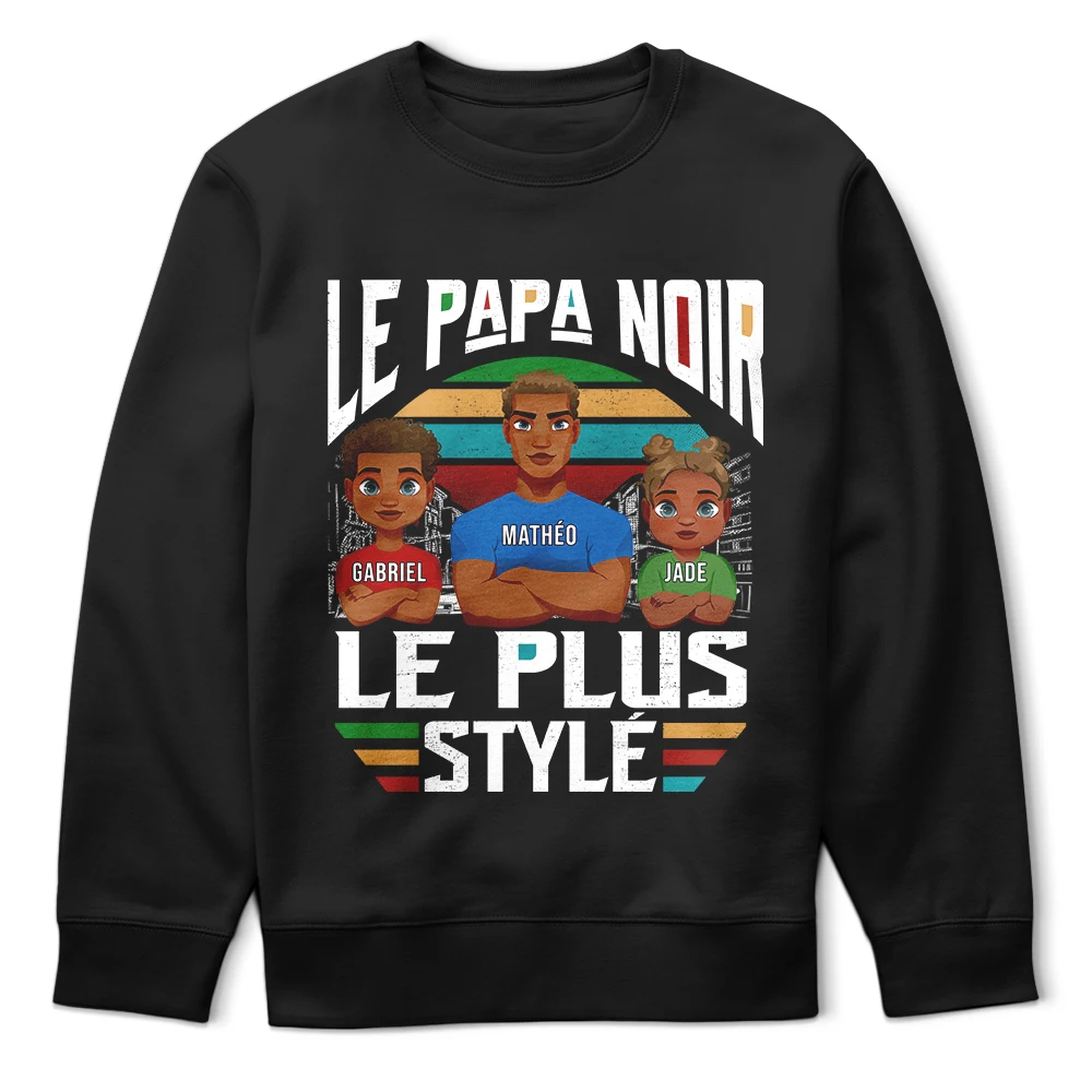 Gift For Husband,Parents,Gift For Yourself,Gift For Men,Gift For Father,Dad - Daughters (Young),Dad - Sons,Dad - Children,Afro Dad,Happy,French,Non-Eng,Vector,Proud - Le Papa Noir Le Plus Stylé - T-Shirt Personnalisé