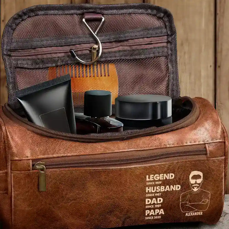 Gift For Husband, Gift For Yourself, Gift For Men, Gift For Father, Dad - Children, Love, Gift For Grandpa - Dad We Love You With Kids Names - Personalized Leather Toiletry Bag
