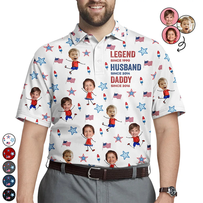 Independence Day,Gift For Father,Dad - Children,Happy,Humorous - Legend Husband Daddy Since Patriotic - Personalized Polo Shirt