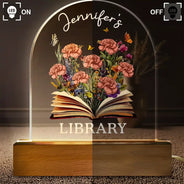 Reading,Gift For Yourself - Library With Birth Month Flower And Book - Personalized Custom Shaped LED Light