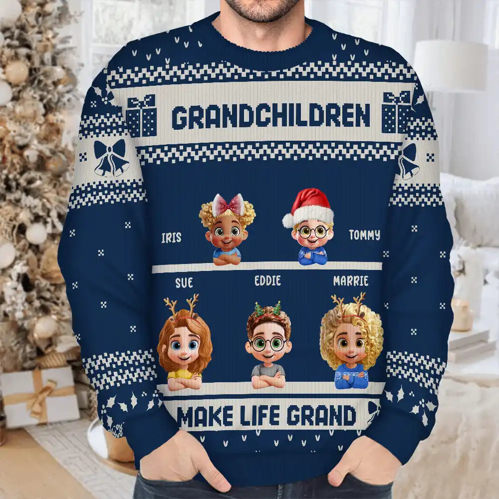 Christmas, Gift For Grandparents, Grandma - Grandkids, Grandpa - Grandkids - Life Is Grand With Grandkids - Personalized Unisex Ugly Sweater
