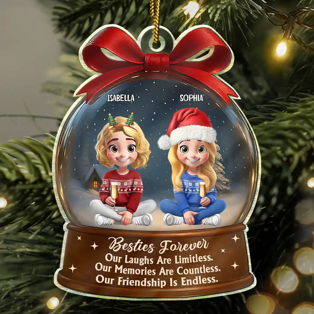 Gift For Bestie,Gift For Sisters,Christmas,Happy - Limitless Laugh Countless Memories Endless Friendship Besties - Personalized Custom Shaped Acrylic Ornament