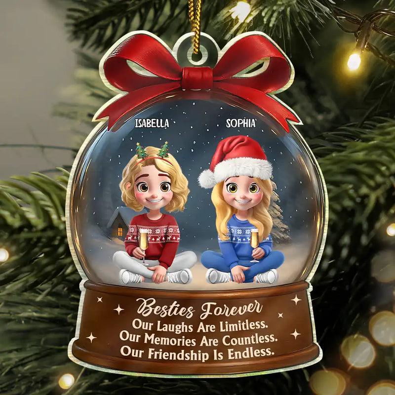 Gift For Bestie,Gift For Sisters,Christmas,Happy - Limitless Laugh Countless Memories Endless Friendship Besties - Personalized Custom Shaped Acrylic Ornament