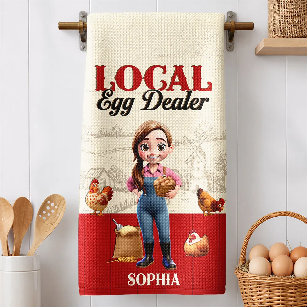 Farm,Outdoor Decor,Chicken,Pet Lovers,Humorous,Vector - Local Egg Dealer Chicken Farrm - Personalized Kitchen Towel