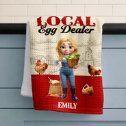 Farm,Outdoor Decor,Chicken,Pet Lovers,Humorous,Vector - Local Egg Dealer Chicken Farrm - Personalized Kitchen Towel