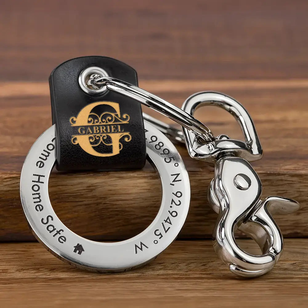 Gift For Yourself,Gift For Father,Gift For Mother,Gift For Brothers,Gift For Sisters,Gift For Son,Gift For Daughter,Family,Long Distance,Happy - Location Coordinates Always Come Home - Personalized Leather Coordinates Keychain