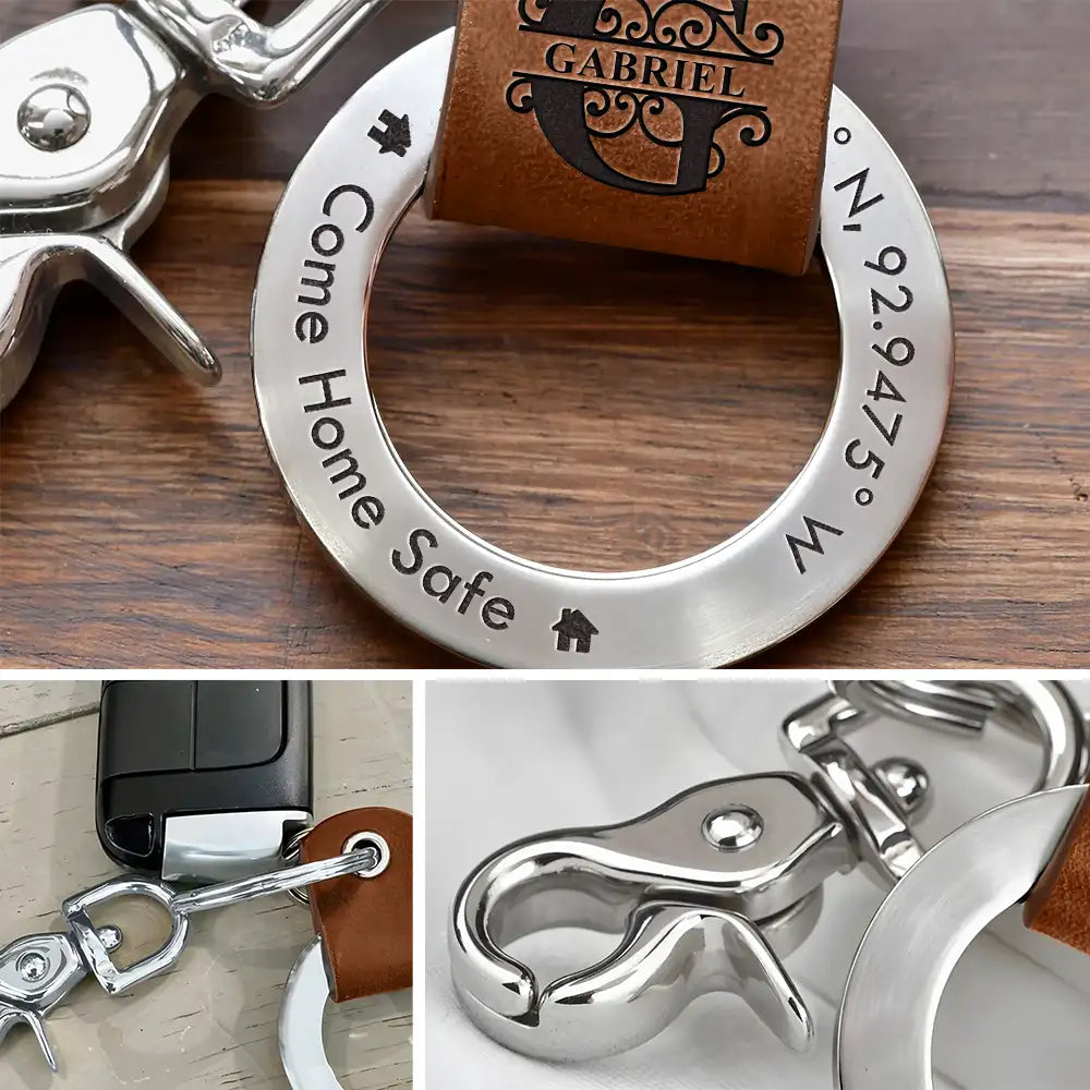 Gift For Yourself,Gift For Father,Gift For Mother,Gift For Brothers,Gift For Sisters,Gift For Son,Gift For Daughter,Family,Long Distance,Happy - Location Coordinates Always Come Home - Personalized Leather Coordinates Keychain