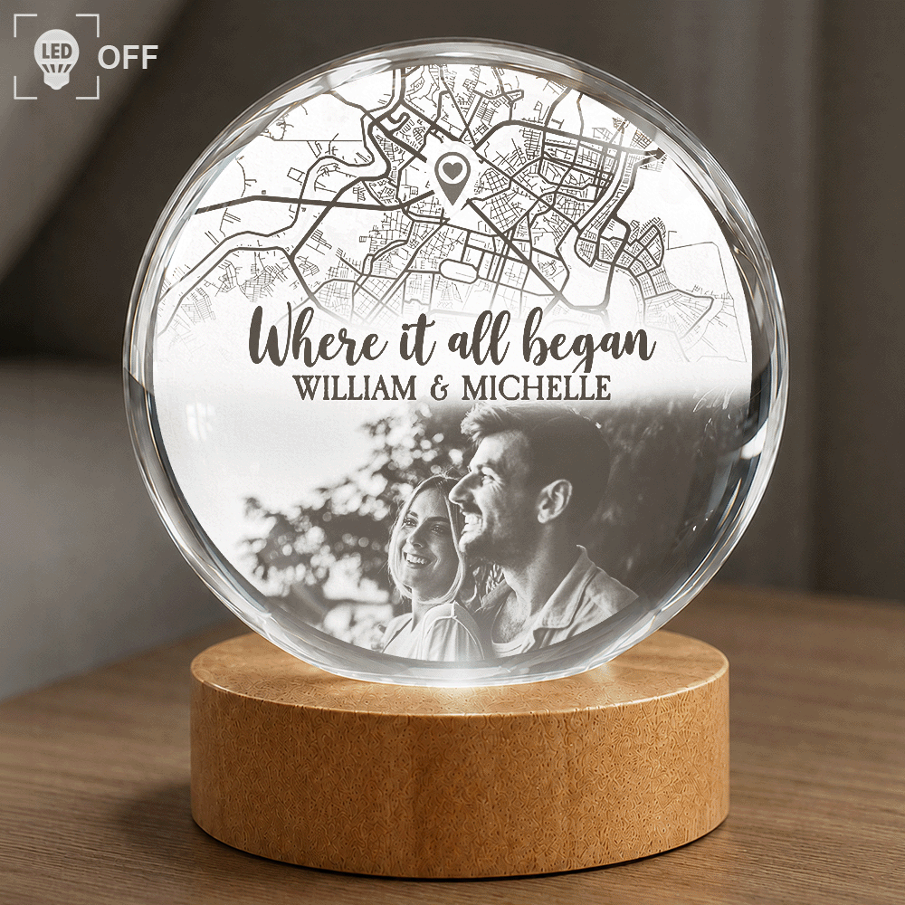 Gift For Couples,Gift For Husband,Gift For Wife,Gift For Boyfriend,Gift For Girlfriend,Love - Custom Photo Location Map Where It All Began - Personalized Crystal Globe Lamp