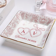 Gift For Couples, Gift For Husband, Gift For Wife, Happy - Locked Ring Dish Toile Pattern Couple - Personalized Ring Dish