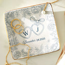 Gift For Couples, Gift For Husband, Gift For Wife, Happy - Locked Ring Dish Toile Pattern Couple - Personalized Ring Dish