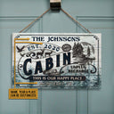 Log Cabin This Is Our Happy Place Custom Wood Rectangle Sign