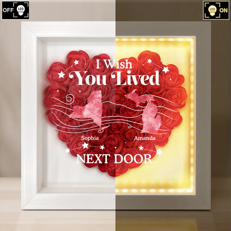 Long Distance,Gift For Mother,Mom,Children - Long Distance State The Miles Don't Matte - Personalized LED Light Flower Shadow Box