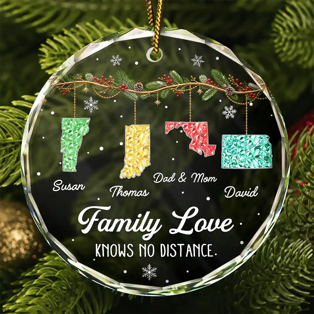 Long Distance Family Love Knows No Distance Crystal Effect - Personalized Glass Ornament