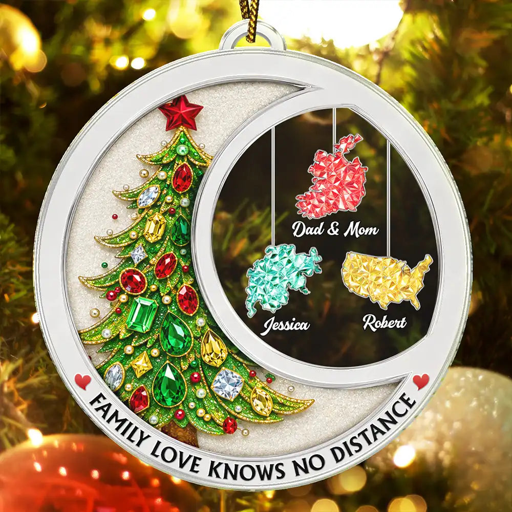 Long Distance Family Love Knows No Distance Crystal Effect Countries Version - Personalized Custom Shaped Acrylic Ornament