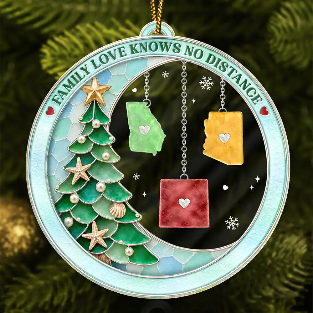Top Market,Sentimental,Christmas,Long Distance,Family,Icon - Long Distance Family Love Knows No Distance Sea Glass Effect - Personalized Custom Shaped Acrylic Ornament