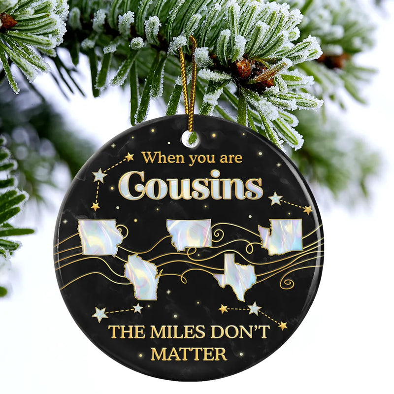 Family,Parents,Gift For Grandparents,Gift For Sibling,Gift For Sisters,Gift For Brothers,Love,Christmas,Long Distance - Long Distance The Miles Don't Matter 3D Nacre Effect - Personalized Circle Ceramic Ornament