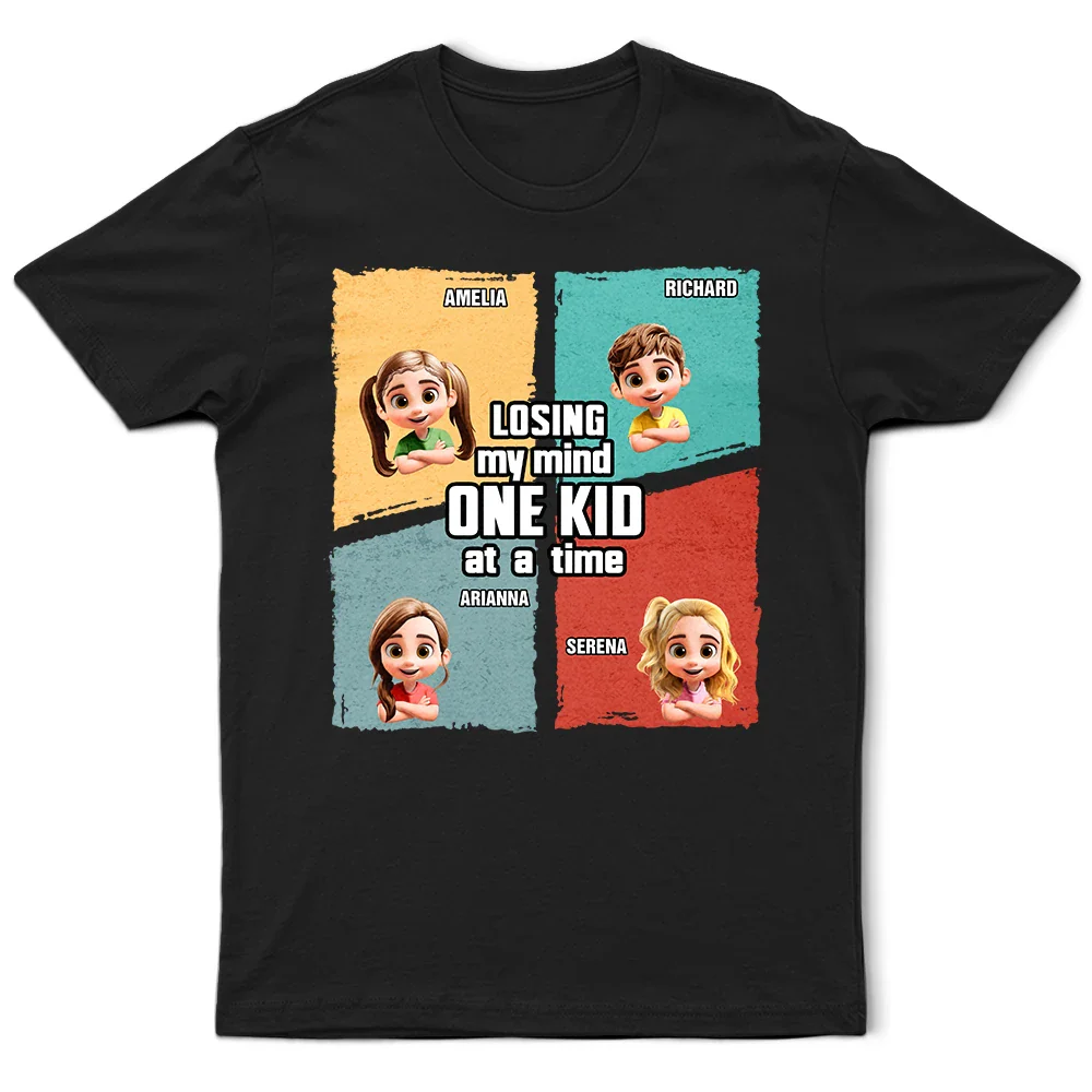 Parents,Family,Happy,Gift For Father,Grandpa - Grandkids,Gift For Grandpa,Gift For Grandma,Gift For Grandparents,Grandma - Grandkids - Losing My Mind One Kid At A Time Cartoon Story - Personalized T Shirt