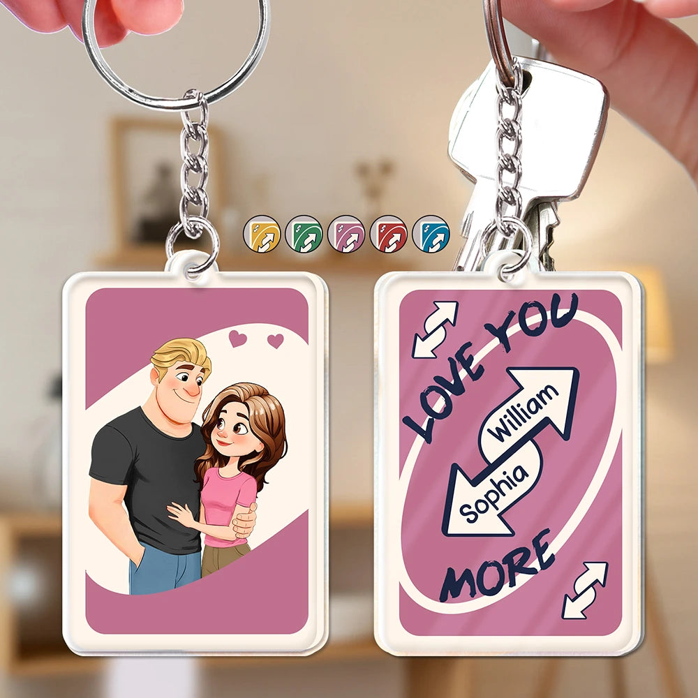 Love You More Reverse Card Animate Couple - Personalized Acrylic Keychain