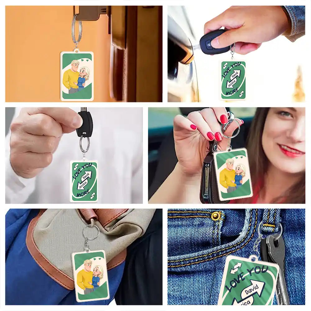 Gift For Couples,Gift For Wife,Gift For Girlfriend,Funny,Gift For Husband - Love You More Reverse Card Animate Couple - Personalized Acrylic Keychain