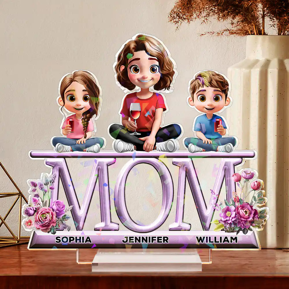 Gift For Mother, Mom - Children, Happy - Lovely Mom And Kids 3D Effect Print - Personalized Holographic Acrylic Plaque