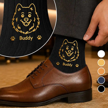 Lovely Pet Face And Name - Personalized Embroidered Socks