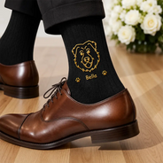Dog Lovers, Pet Lovers, Adorable, Icon - Lovely Pet Face And Name - Personalized Embroidered Socks