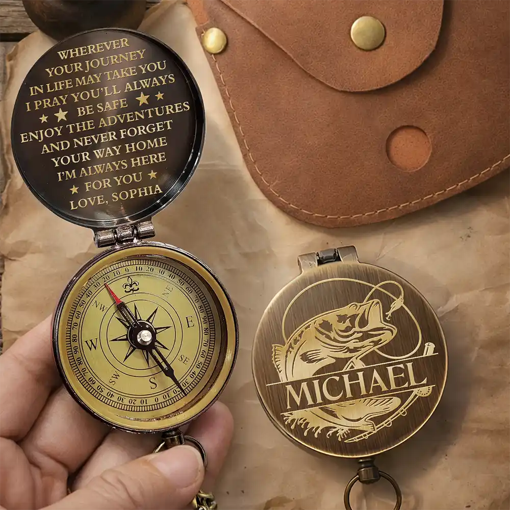 Enjoy The Adventures Fishing Lover - Personalized Engraved Brass Compass