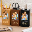 Gift For Father,Custom Photo,Art Design,Sentimental,Photo - Watercolor - Remove BG - Custom Photo Realistic Watercolor Art I Love You Dad Grandpa Motivation Gift - Personalized Pen Holder With Clock