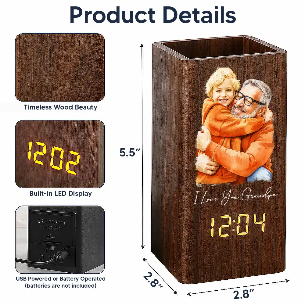Gift For Father,Custom Photo,Art Design,Sentimental,Photo - Watercolor - Remove BG - Custom Photo Realistic Watercolor Art I Love You Dad Grandpa Motivation Gift - Personalized Pen Holder With Clock