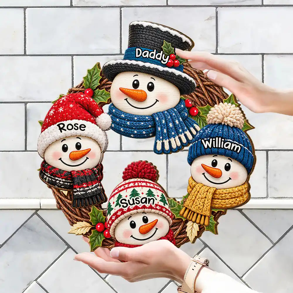 Christmas, Family, Grandparents, Happy, Icon, Top Market - Christmas Decor For Grandparents - Personalized Snowman Wreath Wood Sign