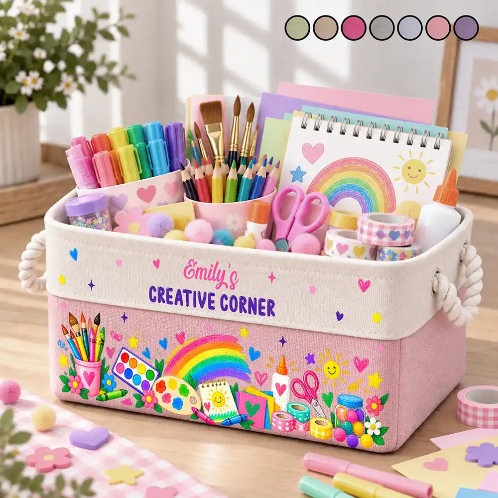 Christmas,Gift For Kids,Icon,Playful - Gift For Kids Grandkids - Personalized Name Art & Scraft Supplies With Rainbow Storage Basket