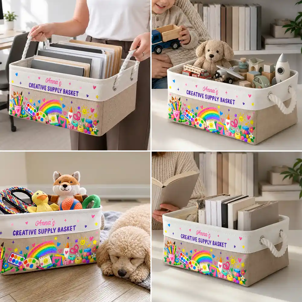 Christmas,Gift For Kids,Icon,Playful - Gift For Kids Grandkids - Personalized Name Art & Scraft Supplies With Rainbow Storage Basket