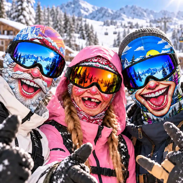 Christmas,Humorous,Icon,Skiing - Winter Skiing Gag Gift For Friends - Personalized Bold Illustration, Rave Art, 3D Realistic Funny Face Balaclava Face Mask