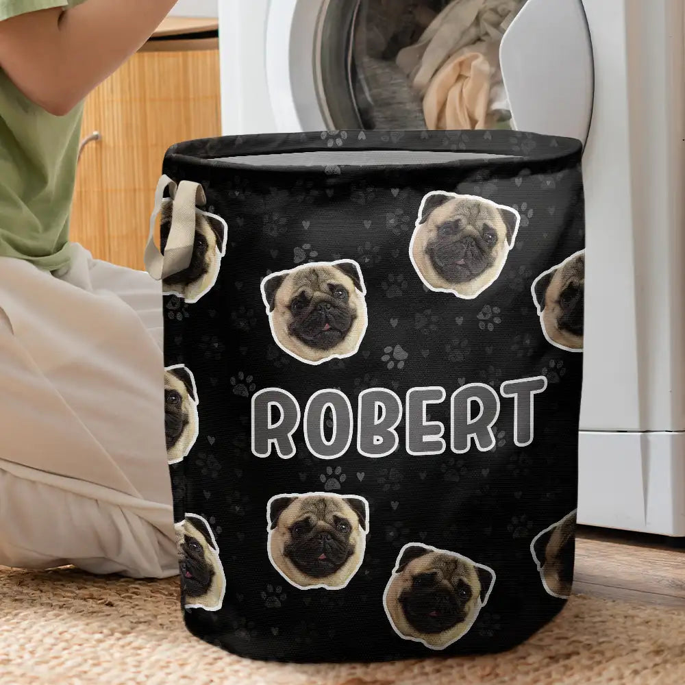 Custom Photo,Cut-Face Photo,Happy,Pet Lovers - Gift For Pet Mom - Personalized Custom Photo Pet Face Laundry Basket, Storage Basket