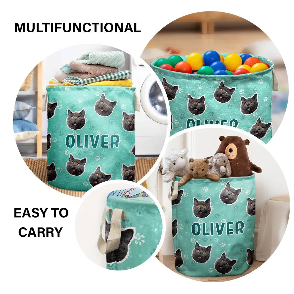 Custom Photo,Cut-Face Photo,Happy,Pet Lovers - Gift For Pet Mom - Personalized Custom Photo Pet Face Laundry Basket, Storage Basket