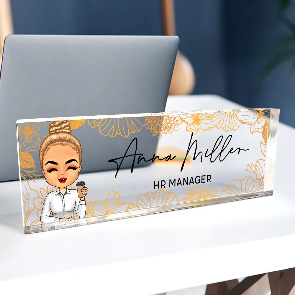 Gift For Bestie, Gift For Sisters, Gifts For Colleagues - Floral Woman Man Office - Personalized Desk Name Plate