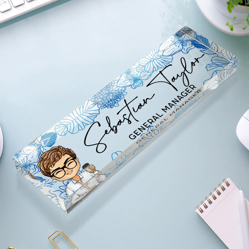 Gift For Bestie, Gift For Sisters, Gifts For Colleagues - Floral Woman Man Office - Personalized Desk Name Plate