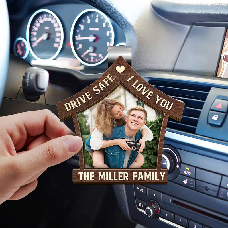 Family,Love,Gift For Husband,Gift For Wife,Parents,Gift For Grandparents - Custom Photo Drive Safe We Love You - Personalized Custom Shaped Car Visor Clip