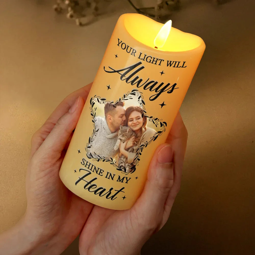 Memorial,Custom Photo,Sad - Custom Photo Memorial You Were The Light Of Our Lives - Personalized Flameless LED Candle
