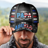 Gift For Father,Gift For Grandpa,Independence Day,Happy - America First Dad Now Grandpa Kid Names - Personalized Classic Cap