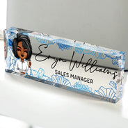 Gift For Bestie, Gift For Sisters, Gifts For Colleagues - Floral Woman Man Office - Personalized Desk Name Plate