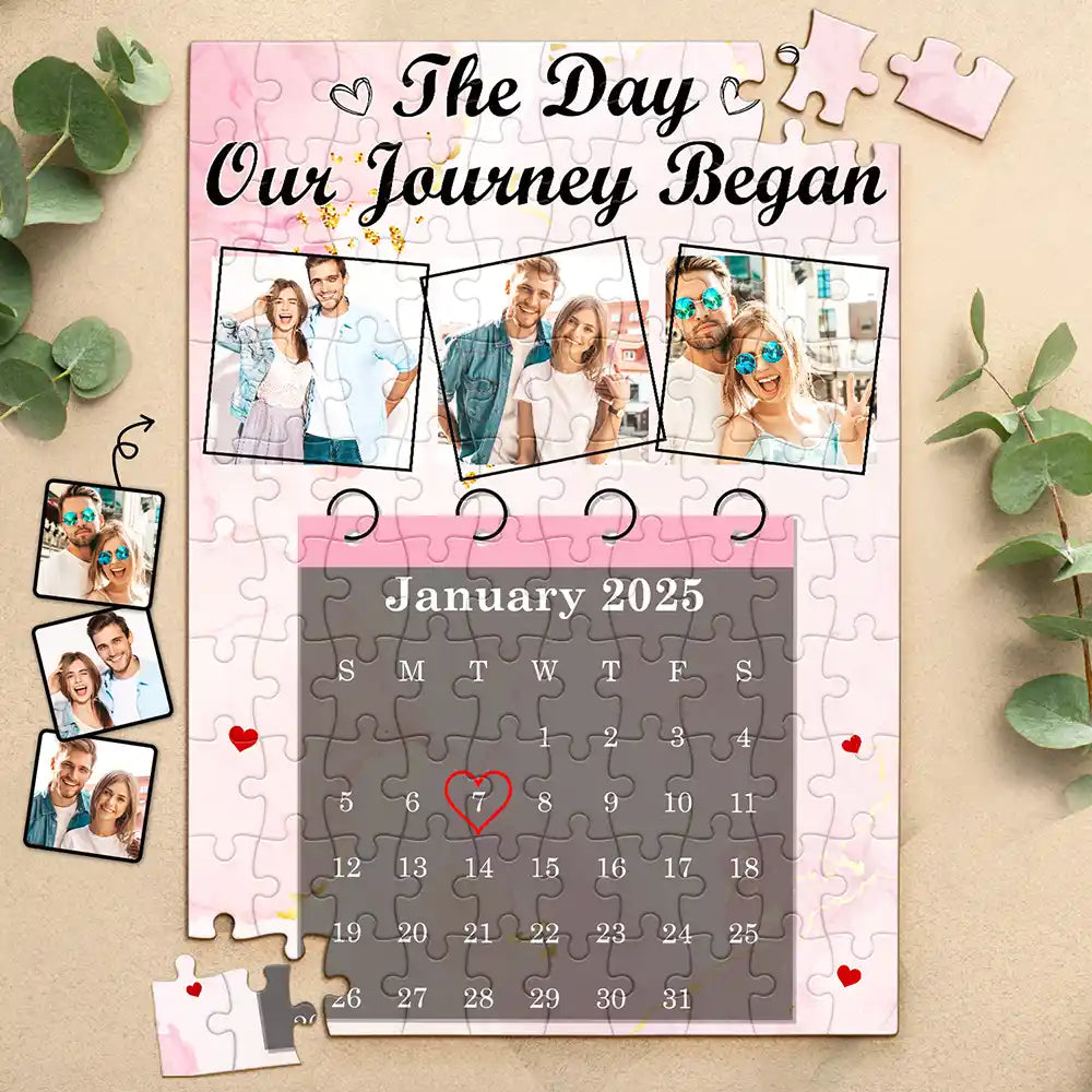 Custom Photo Calendar Couple The Day Our Journey Began - Personalized Jigsaw Puzzle