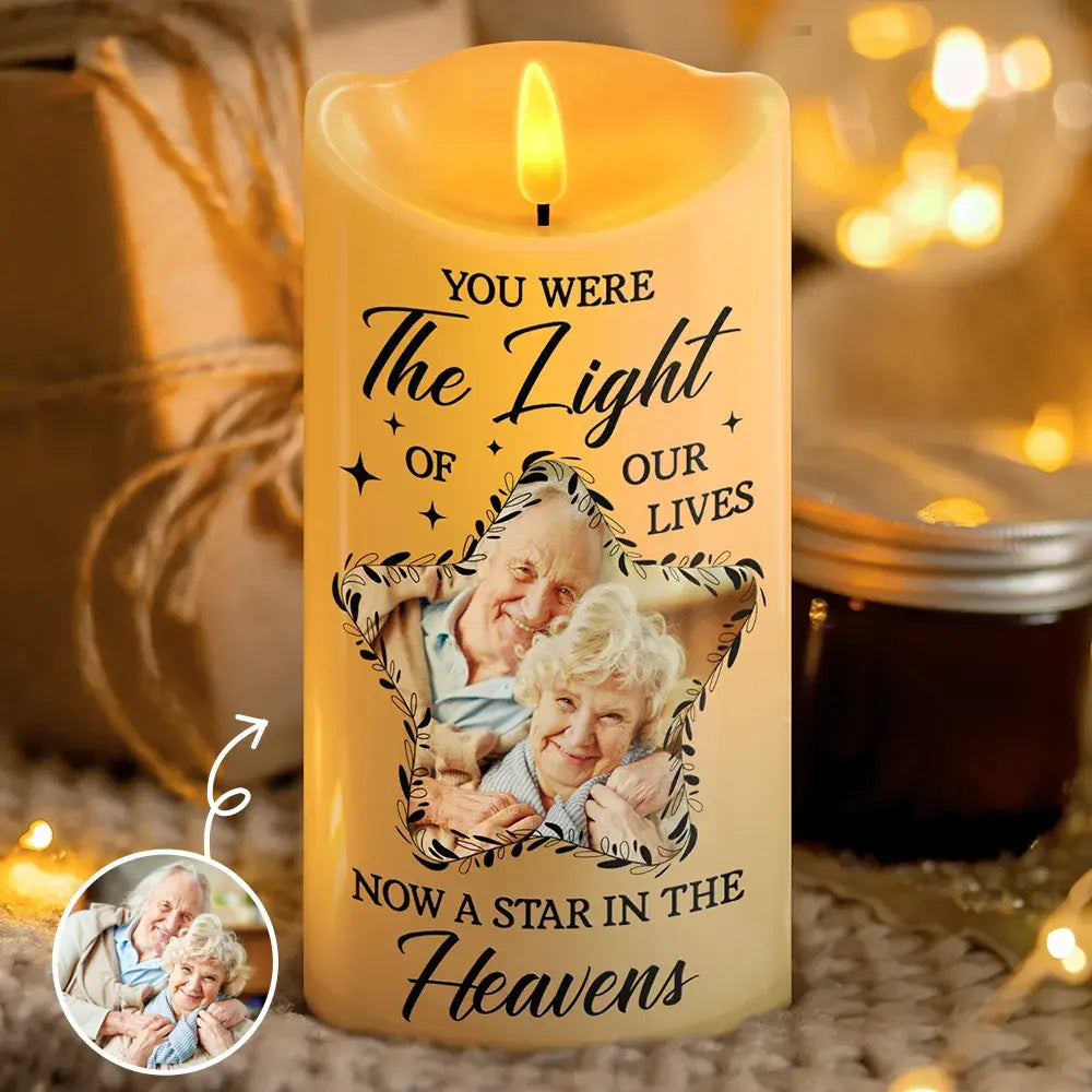 Custom Photo Memorial You Were The Light Of Our Lives - Personalized Flameless LED Candle