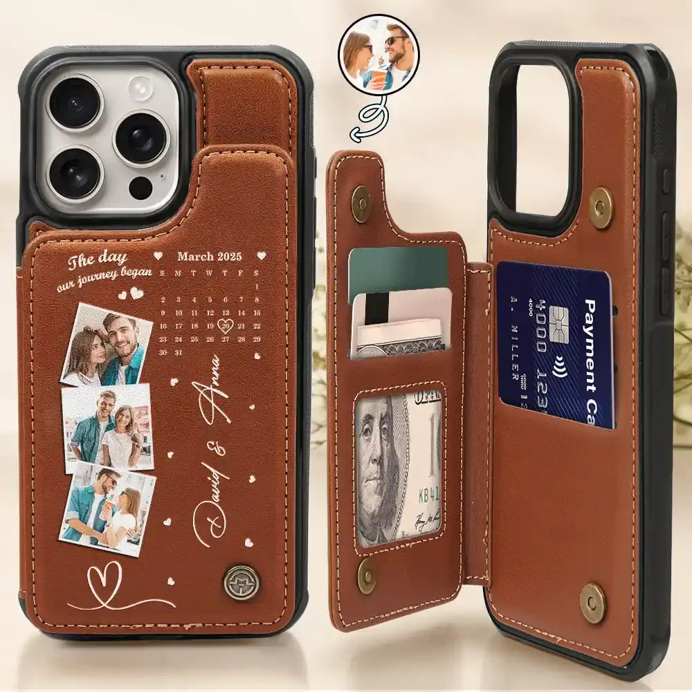 Gift For Couples,Gift For Husband,Gift For Wife,Gift For Boyfriend,Gift For Girlfriend - Custom Photo Calendar The Day Our Journey Began - Personalized Leather Flip Wallet Phone Case