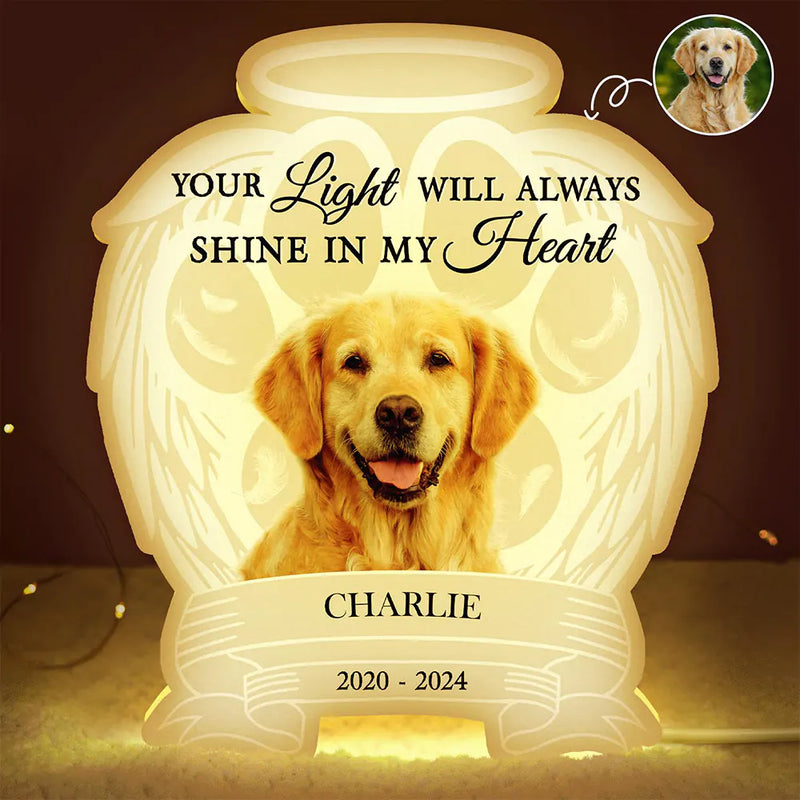 Pet Lovers,Memorial,Custom Photo,Sad - Custom Photo Your Light Will Always Shine In My Heart Pet Memorial - Personalized Custom Shaped Light Box