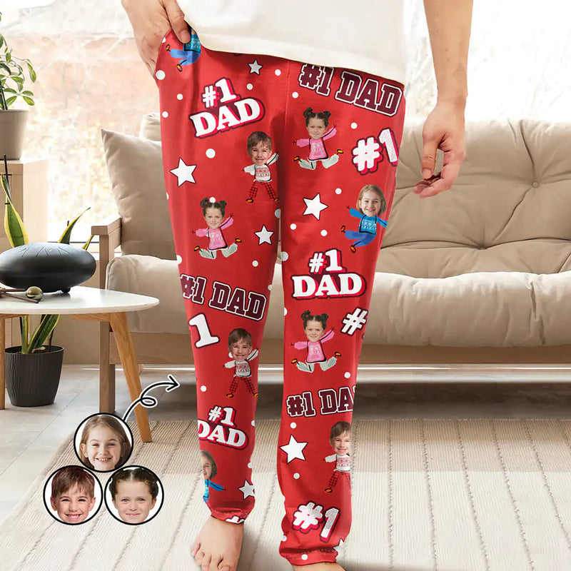 Gift For Father, Gift For Mother - Custom Photo Funny Kids #1 Dad #1 Mom - Personalized Pajama Pants