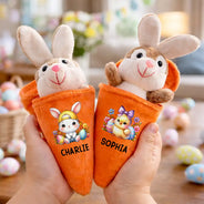 Easter,Happy,Gift For Kids,Dad - Children,Mom - Children,Grandpa - Grandkids,Grandma - Grandkids,Gift For Grandkids - Watercolor Easter Bunny With Name - Personalized Plush Reversible Carrot Bunny Keychain
