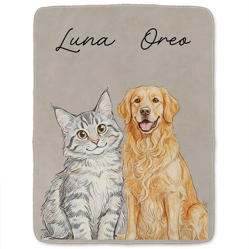 Custom Photo,Art Design,Pet Lovers,Top Market,Playful,Photo - Colored Pencil  - Custom Photo Colored Pencil Sketch Dog Cat Pet Portrait - Personalized Fleece Blanket, Sherpa Blanket