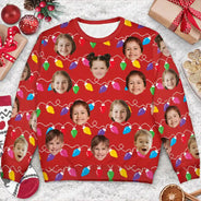 Family - Custom Photo Funny Kid Face Christmas Light - Personalized Unisex Ugly Sweater